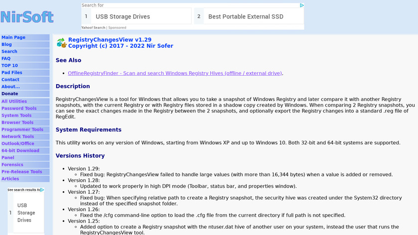 RegistryChangesView Landing Page