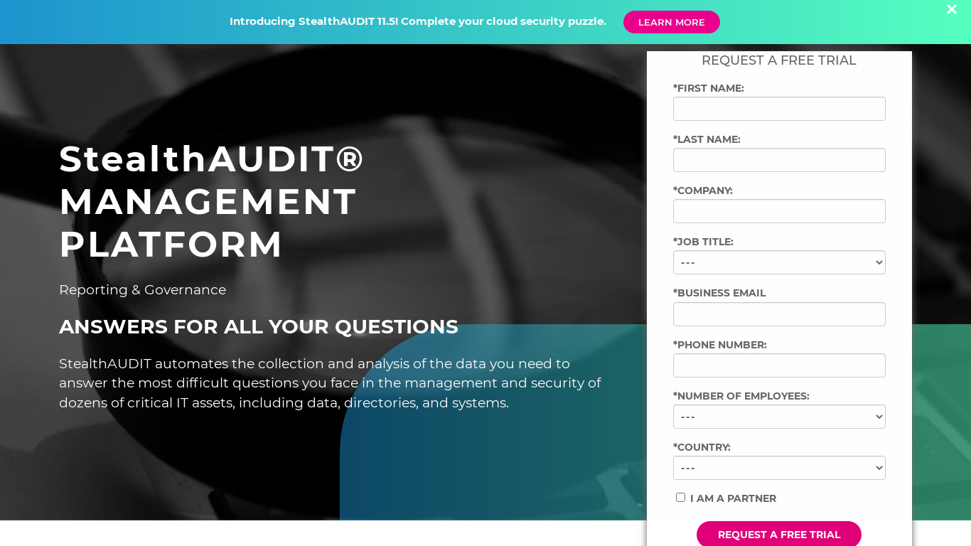 StealthAUDIT Management Platform Landing page