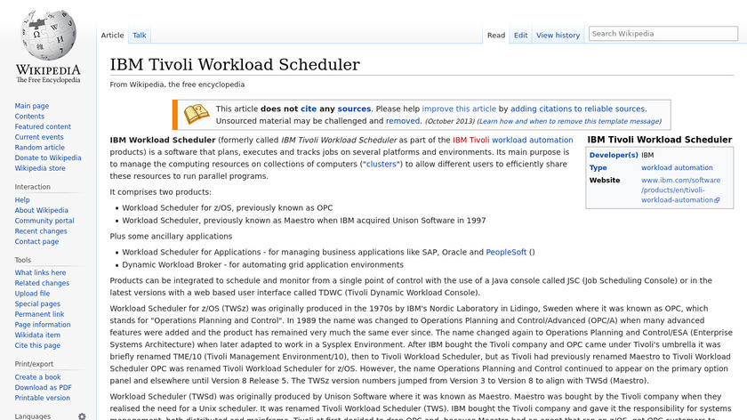 en.wikipedia.org Tivoli Workload Scheduler Landing Page