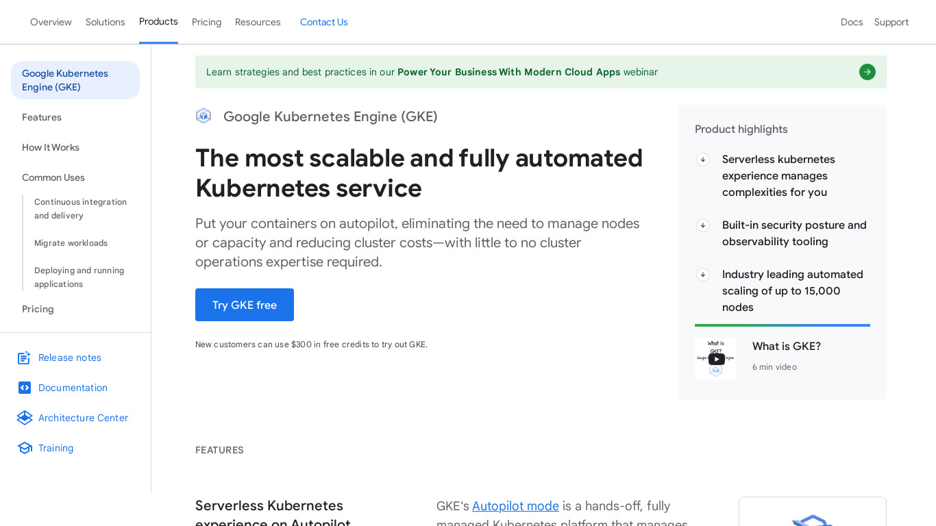 Google Kubernetes Engine Landing page