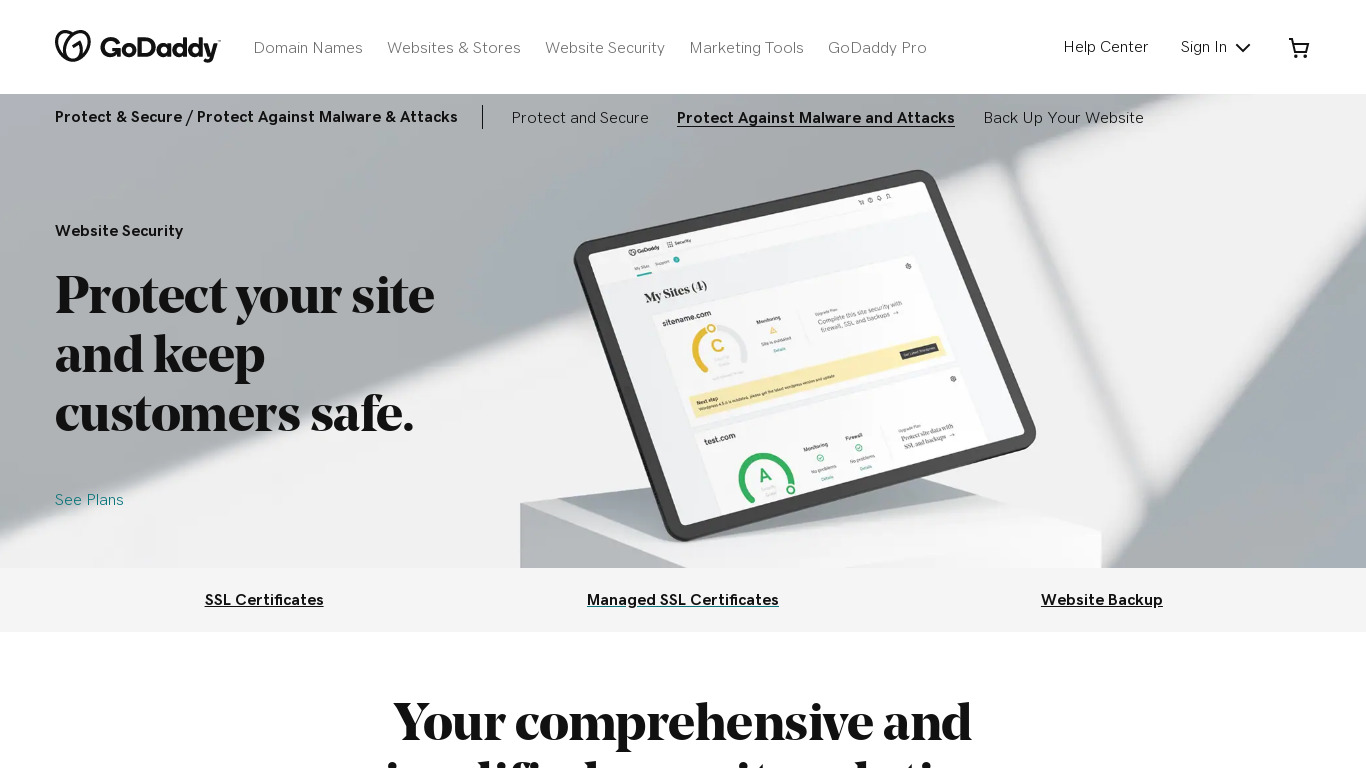 GoDaddy Website Security Landing page