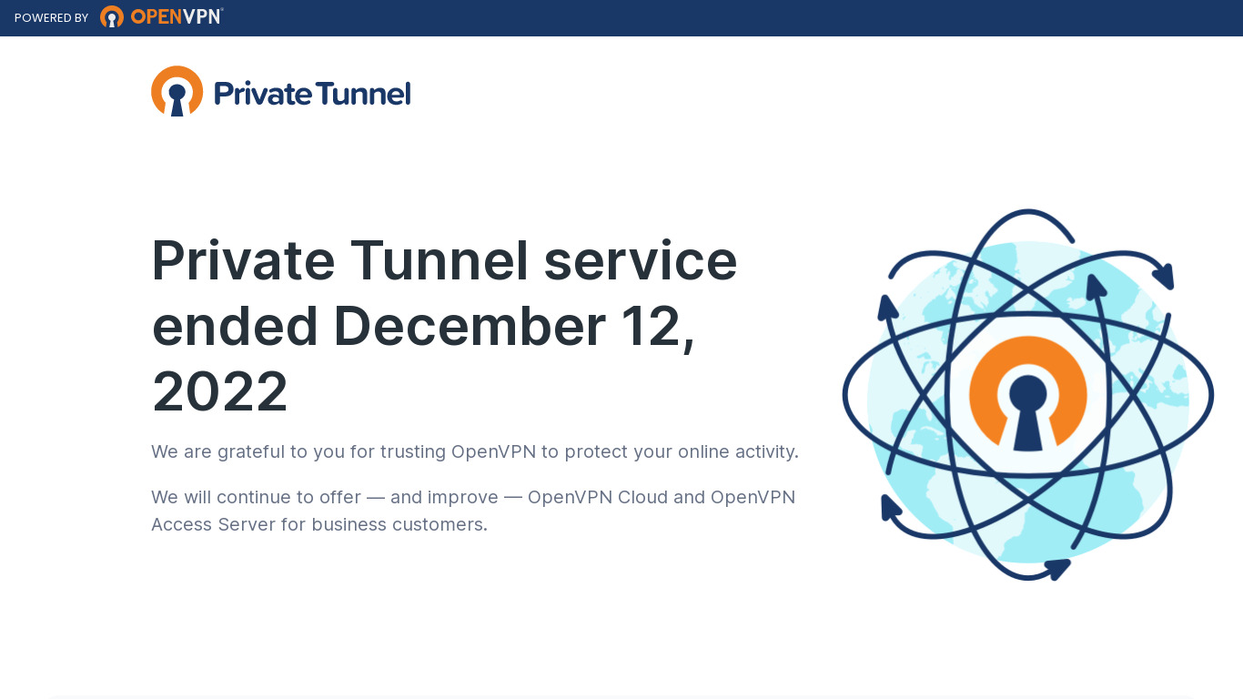 Private Tunnel Landing page