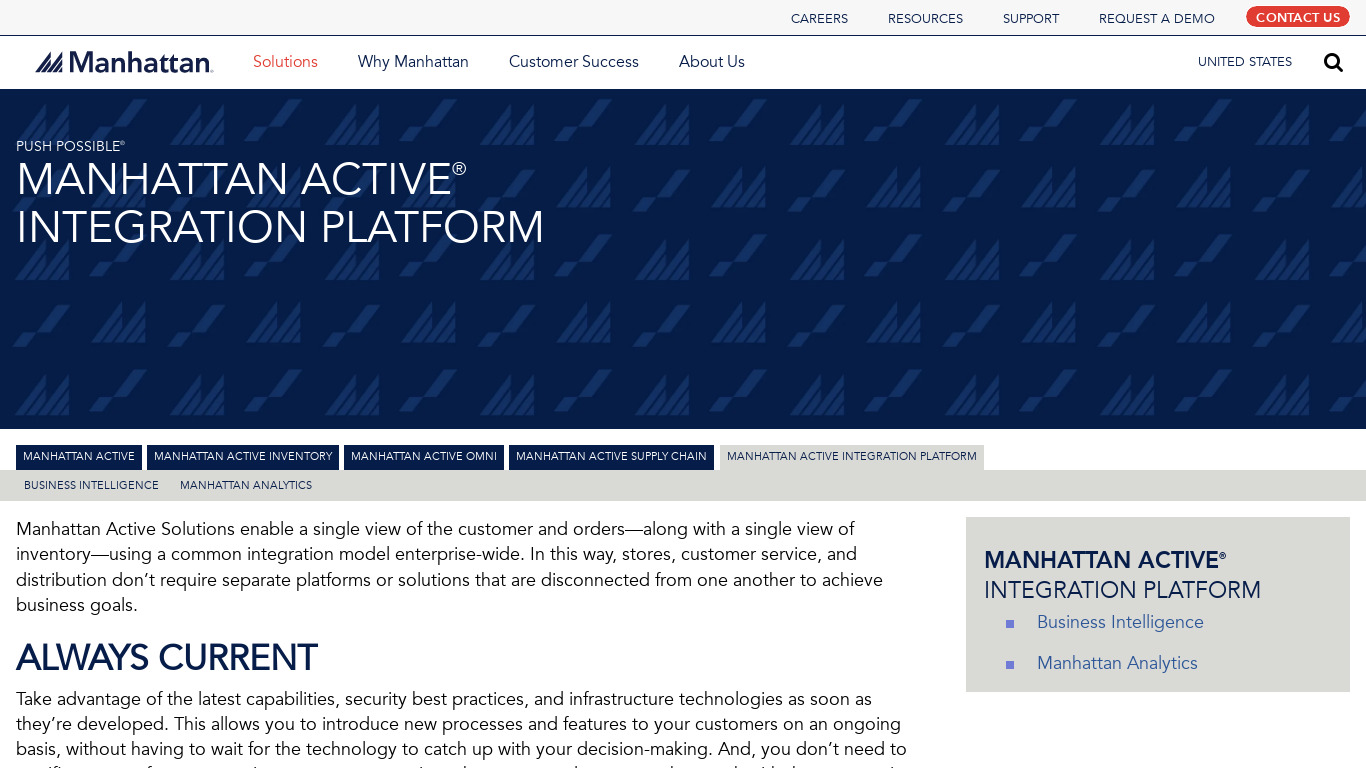 Manhattan Active Integration Platform Landing page