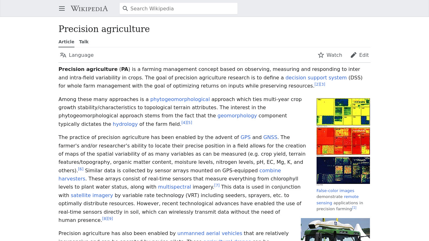 Precision Agriculture Landing page