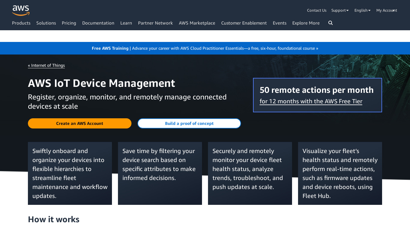 AWS IoT Device Management Landing page
