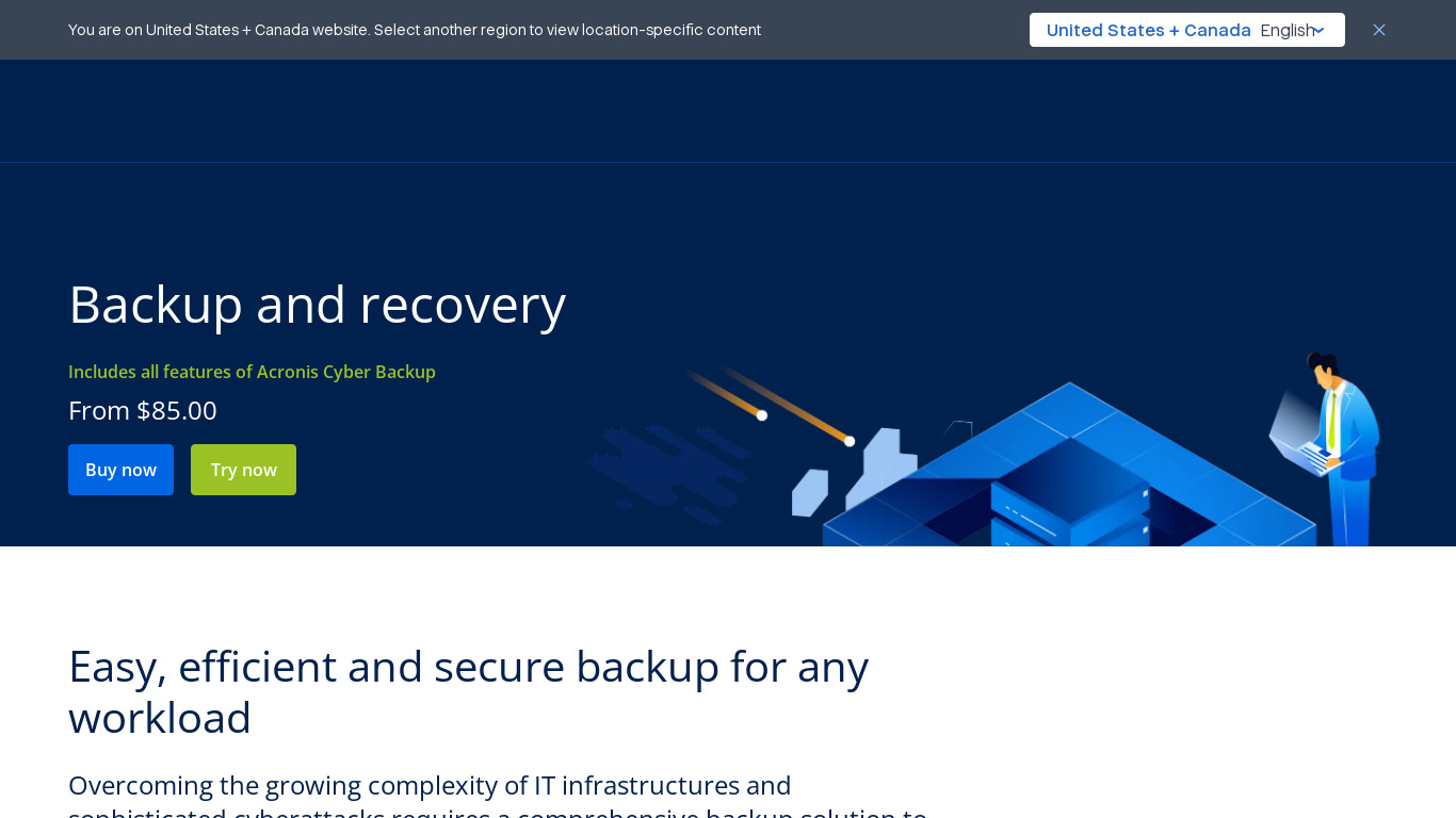 Acronis Backup and Recovery Landing page