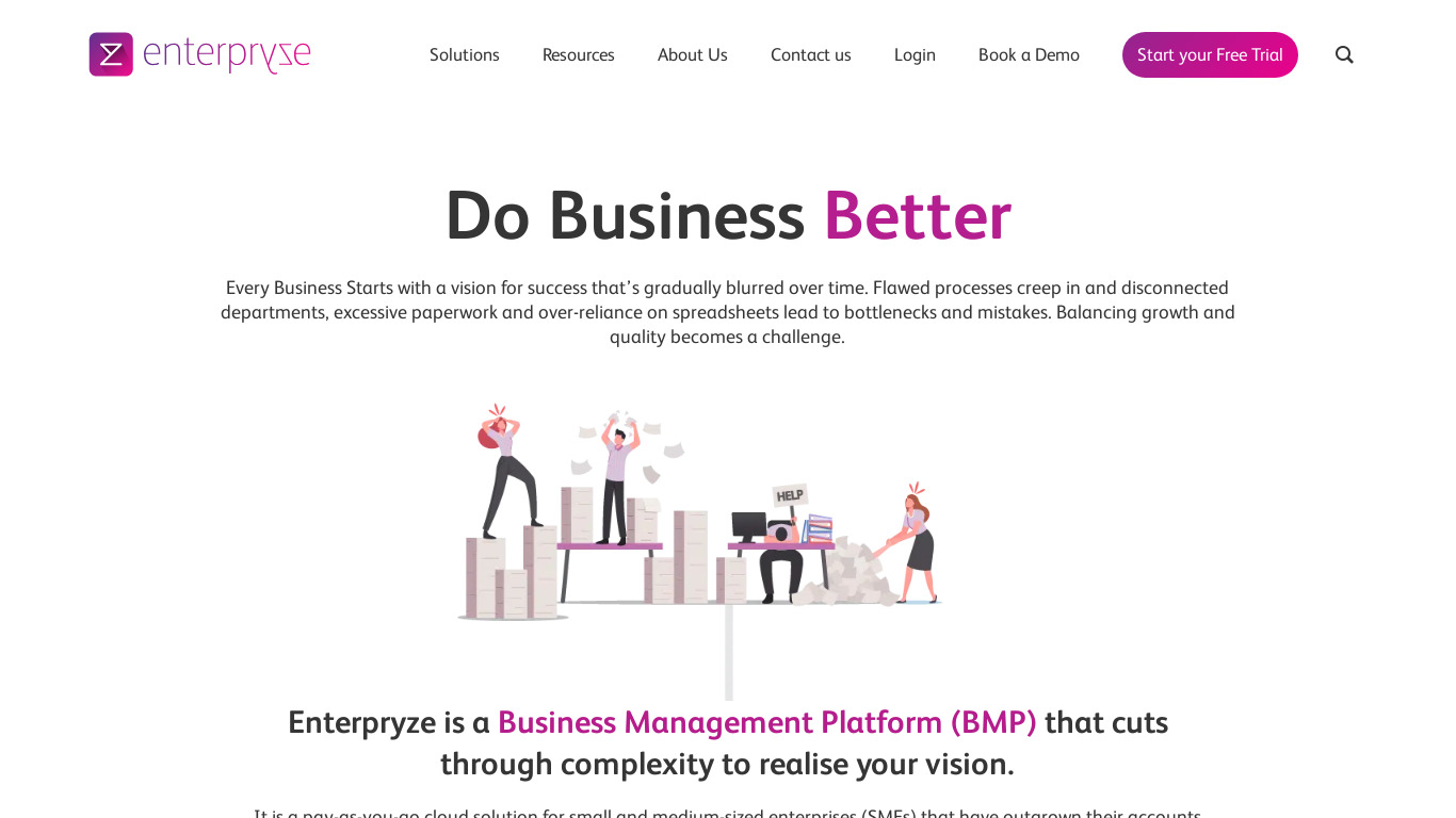 Enterpryze for Business One Landing page