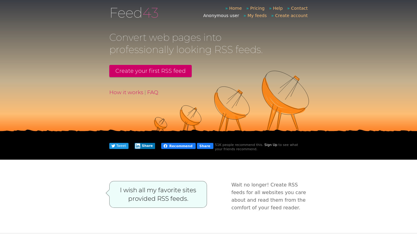 Feed43 Landing page