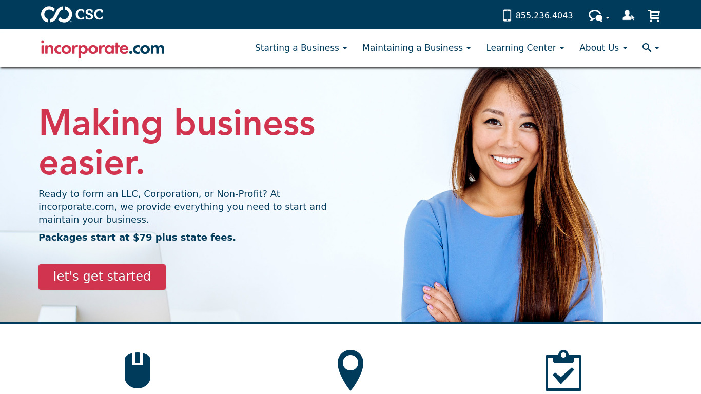 The Company Corporation Landing page