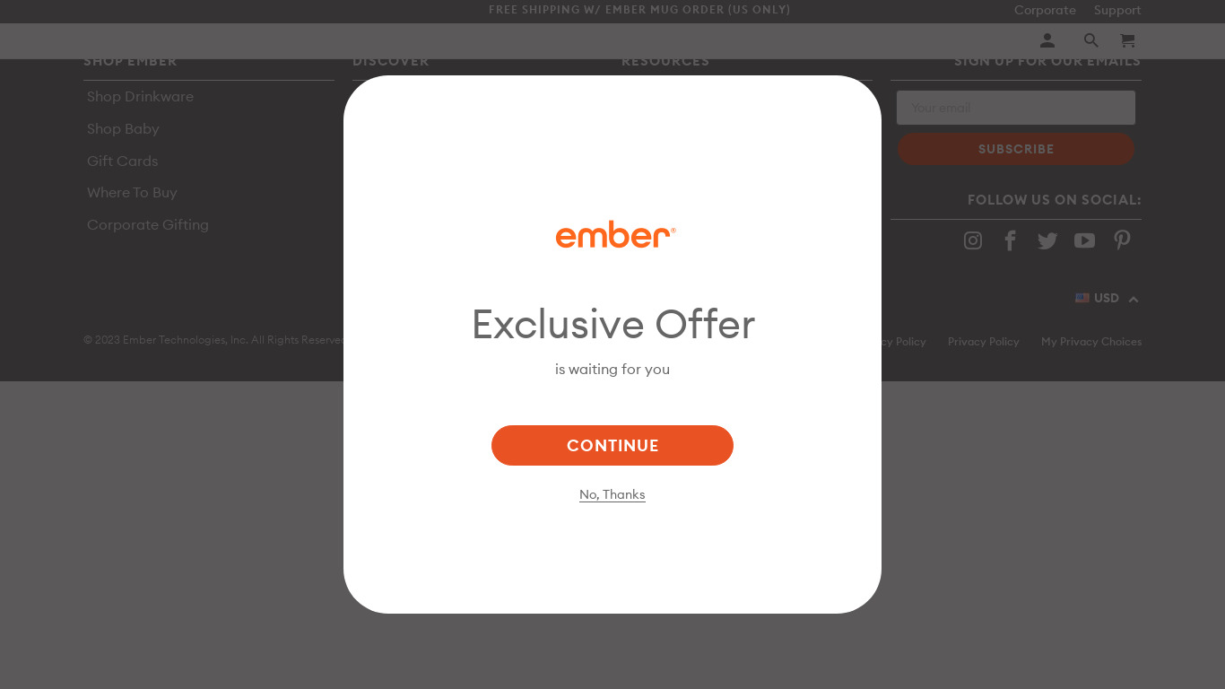 The New Ember Mugs Landing page