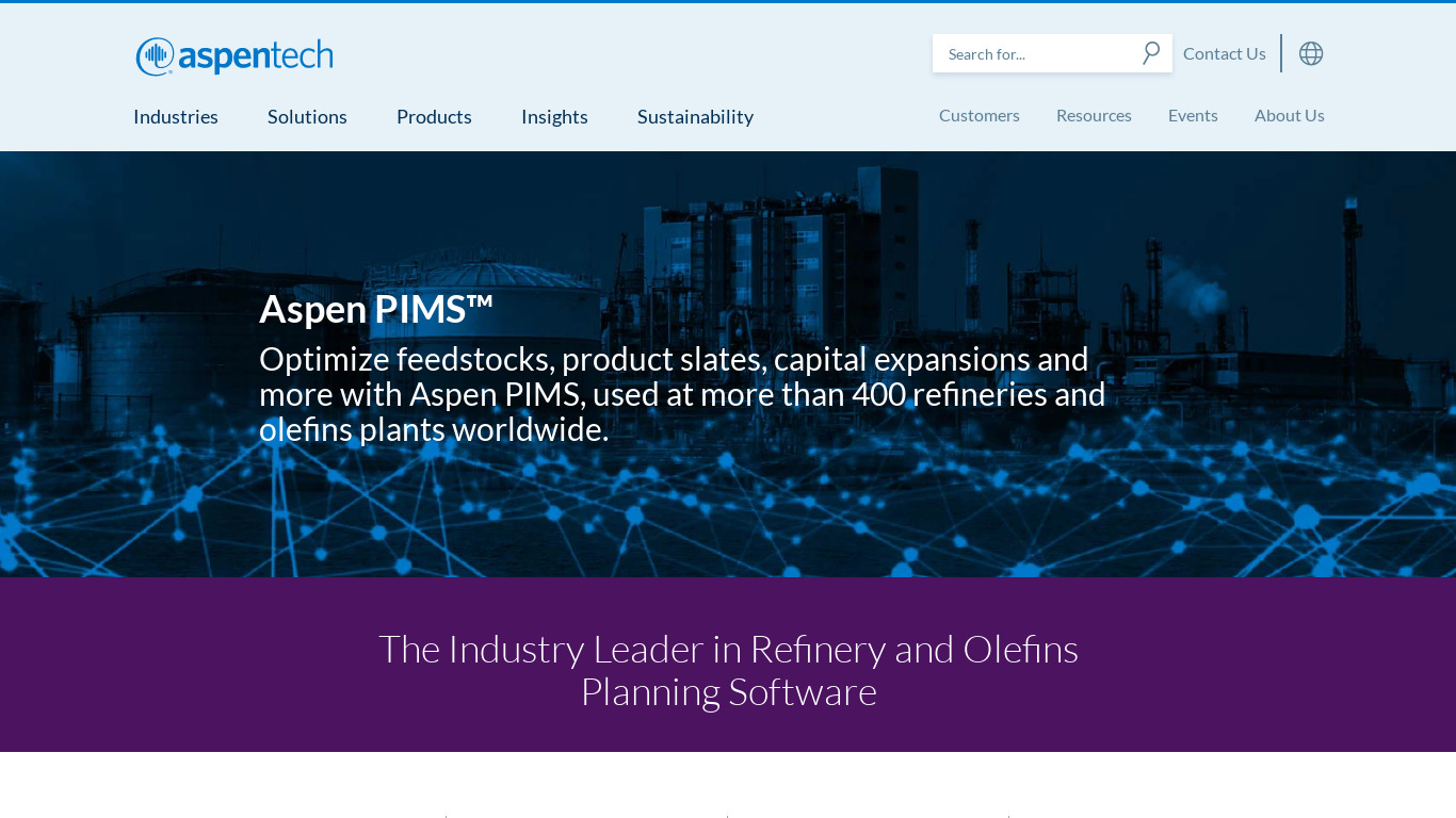 Aspen PIMS Landing page