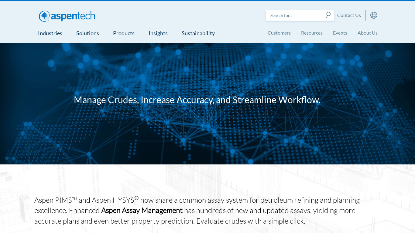 Aspen Assay Management Landing page