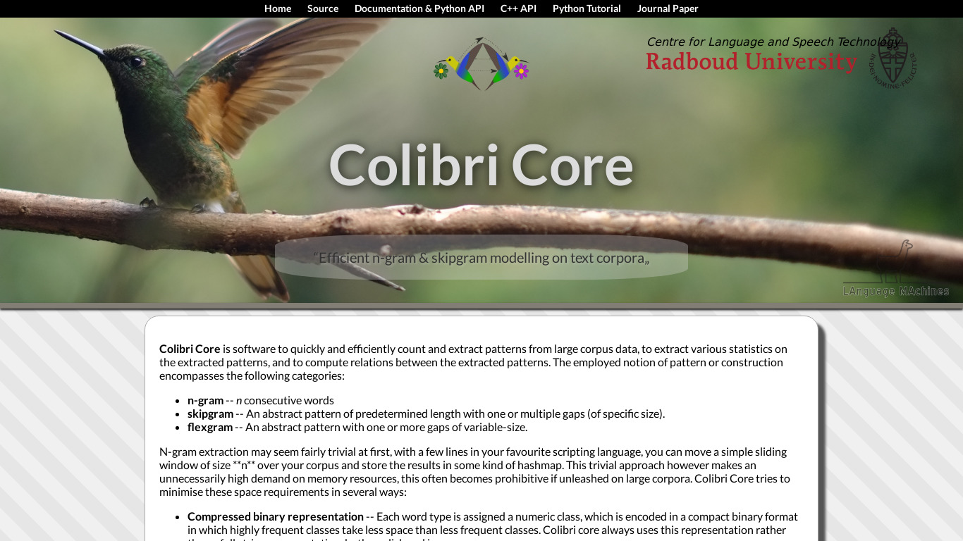 Colibri Core Landing page
