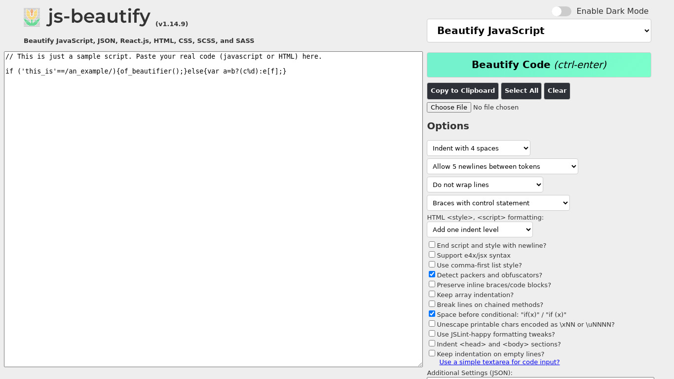 JS Beautifier Landing page