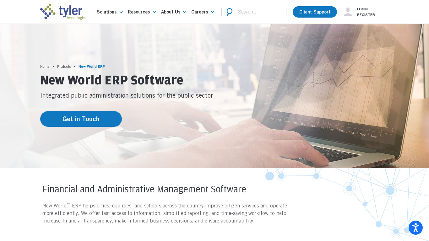 New World ERP Landing page