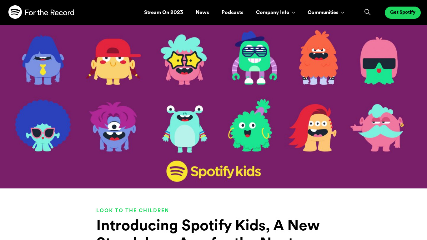 Spotify Kids Landing page