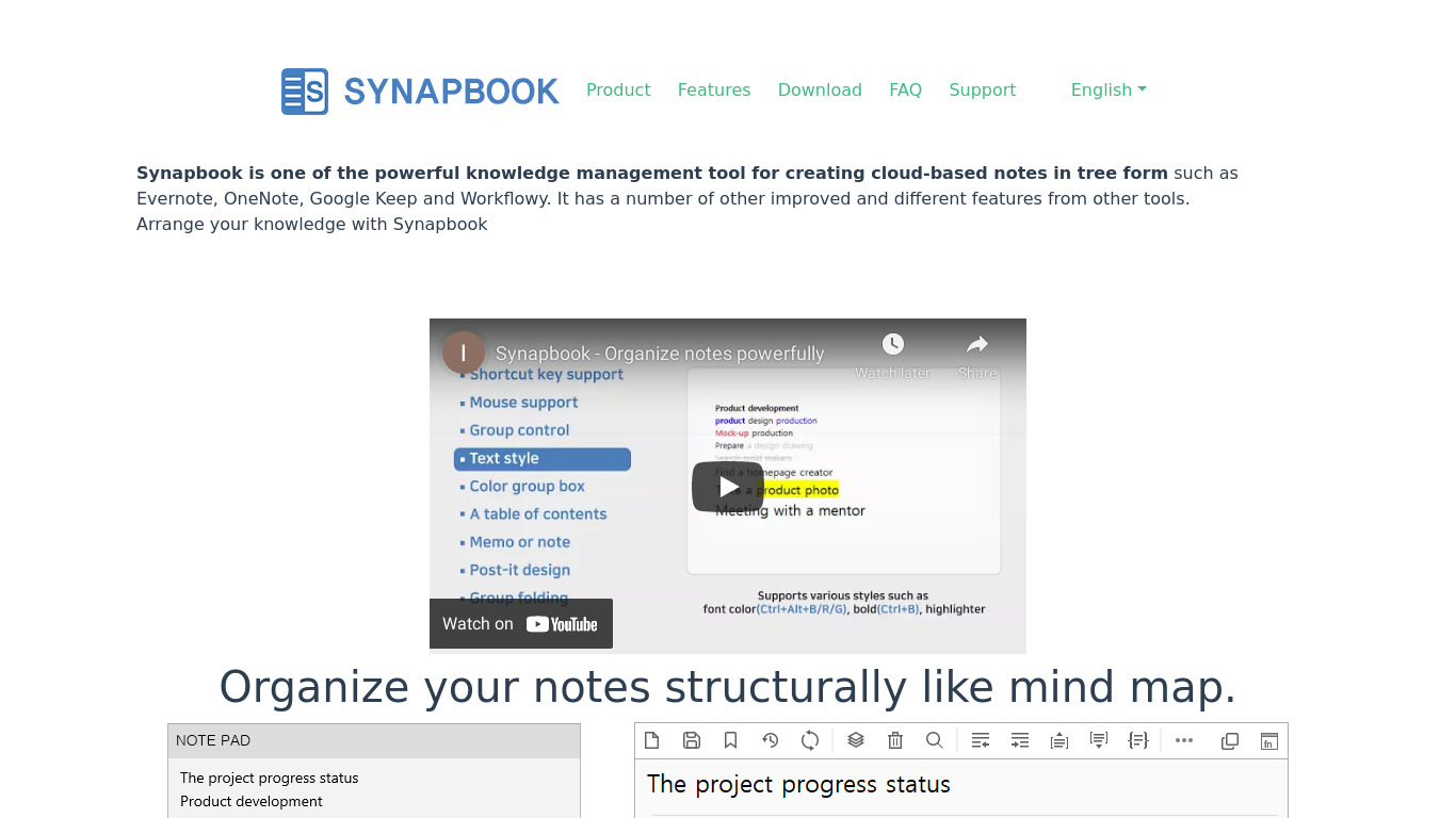 Synapbook Landing page