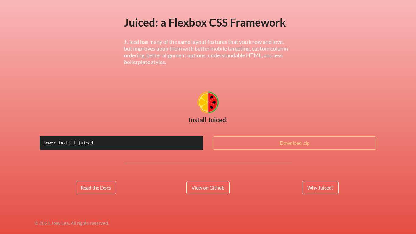 Juiced (a Flexbox CSS Framework) Landing page
