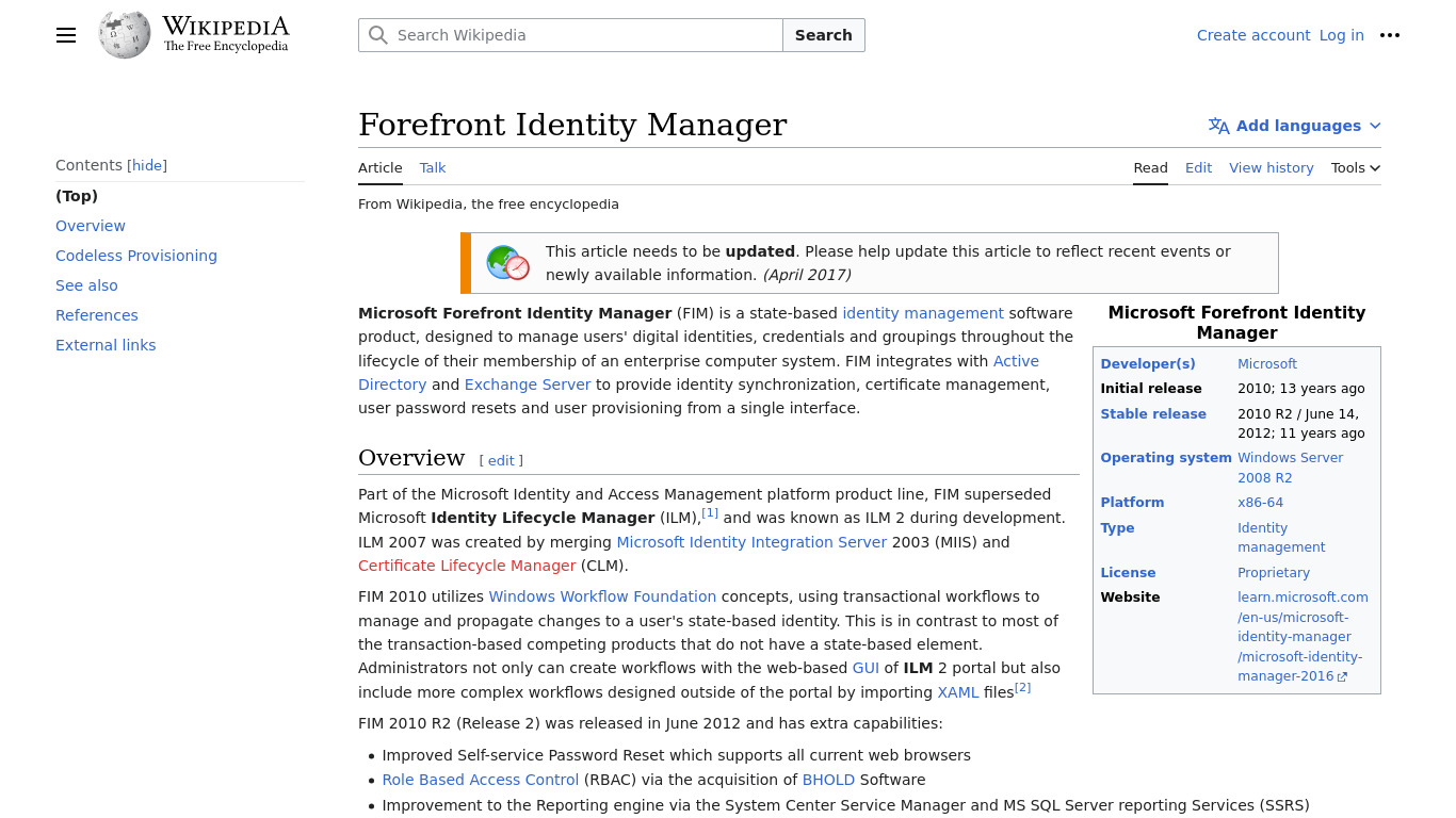 Forefront Identity Manager Landing page