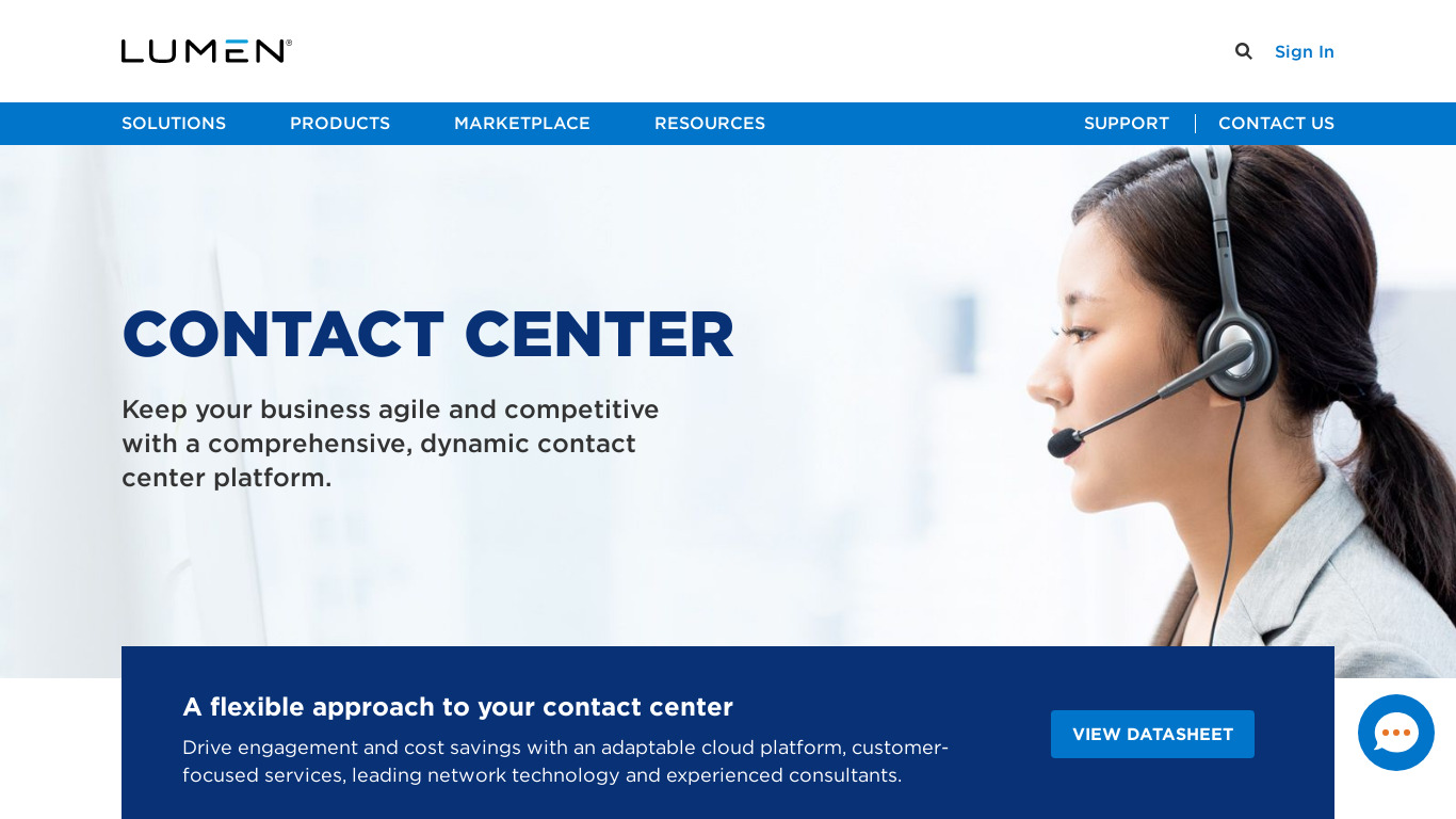 CenturyLink Contact Center Landing page