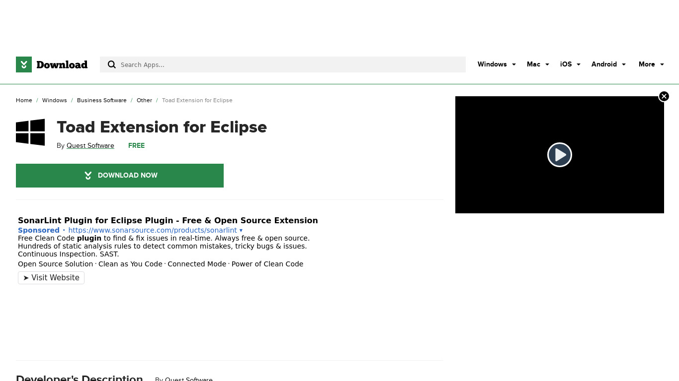 Toad Extension for Eclipse Landing page