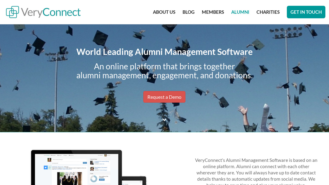 VeryConnect Alumni Management Software Landing page