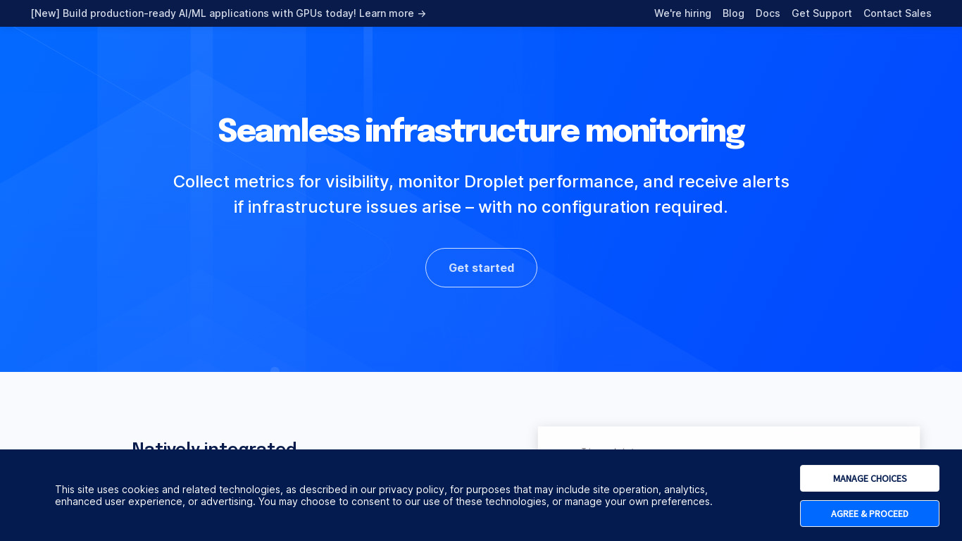 DigitalOcean Monitoring Landing page