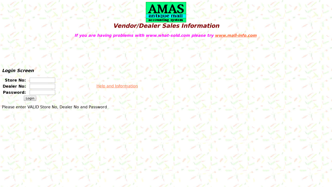 Antique Mall Accounting System Landing page