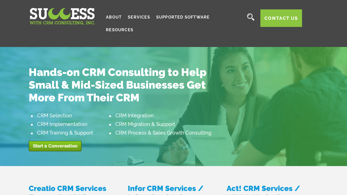 Success With CRM Consulting Landing page