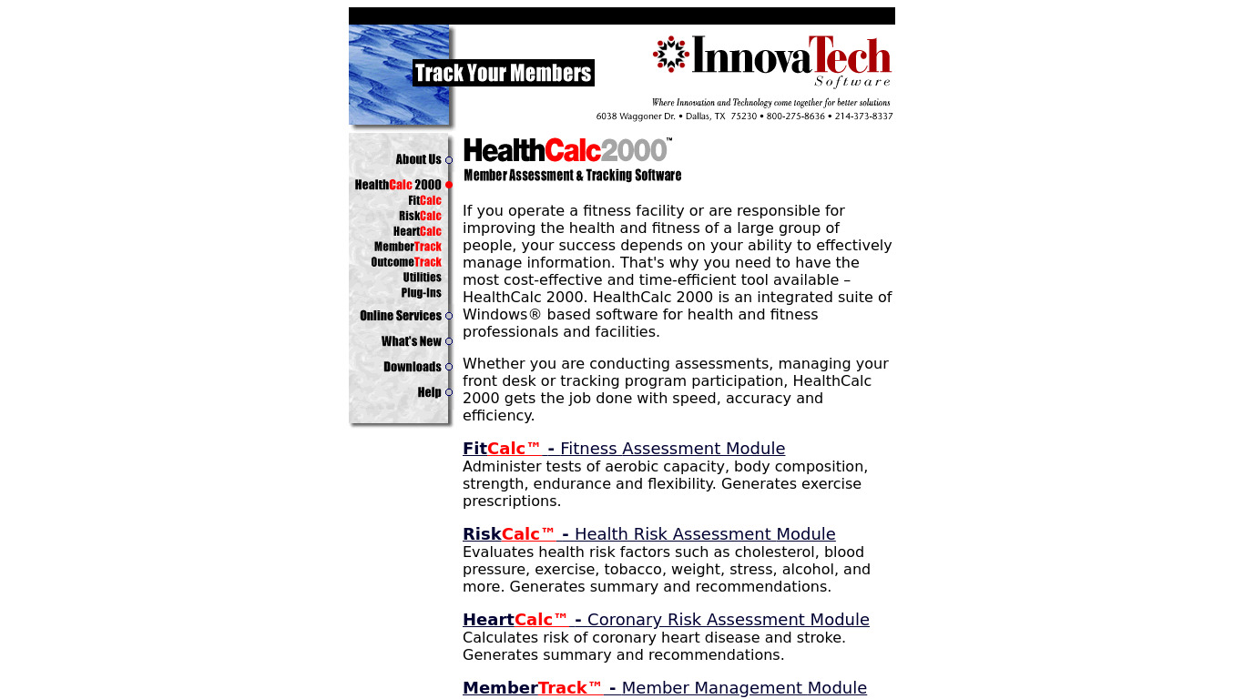 HealthCalc2000 Landing page