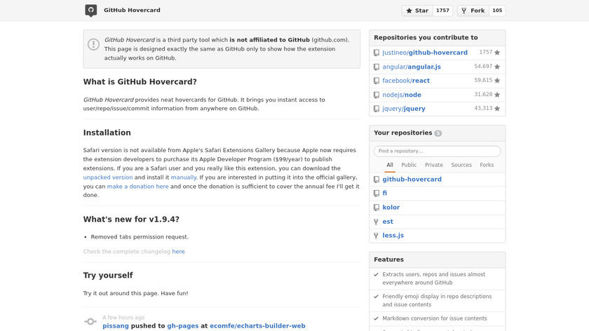 GitHub Hovercard Landing Page