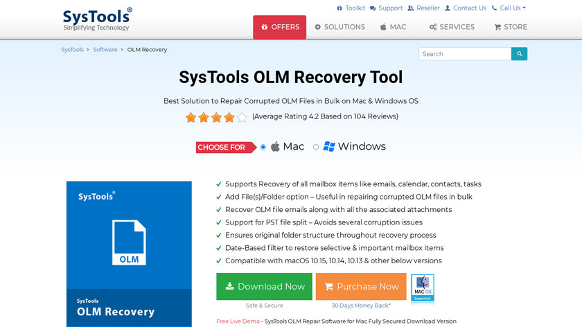 Systools Outlook Mac Recovery Landing Page