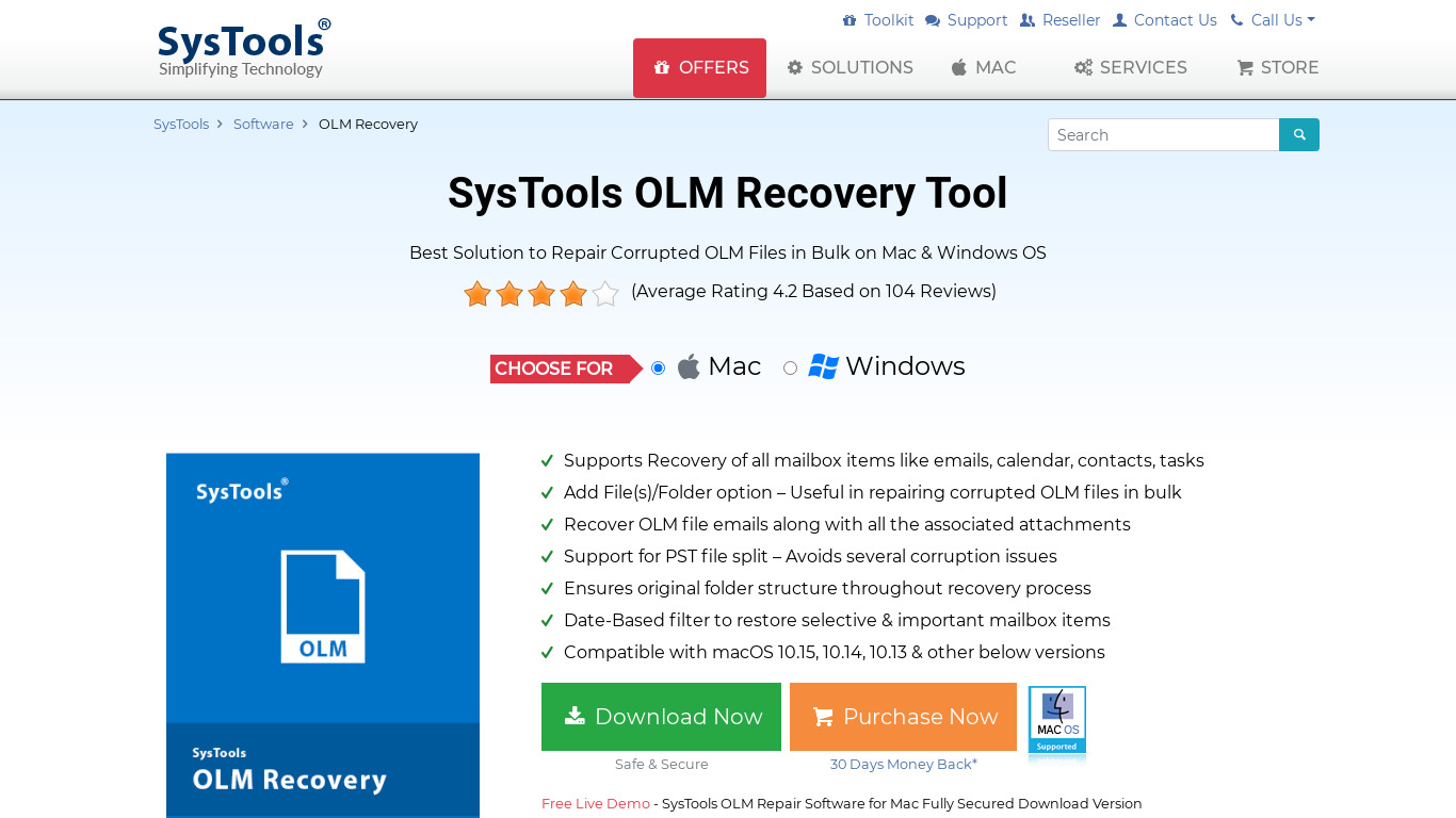 Systools Outlook Mac Recovery Landing page