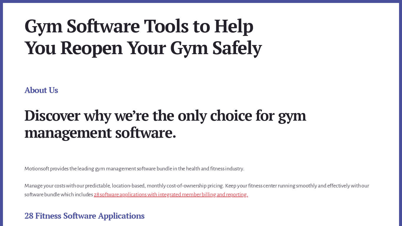Motionsoft Gym Software Landing page
