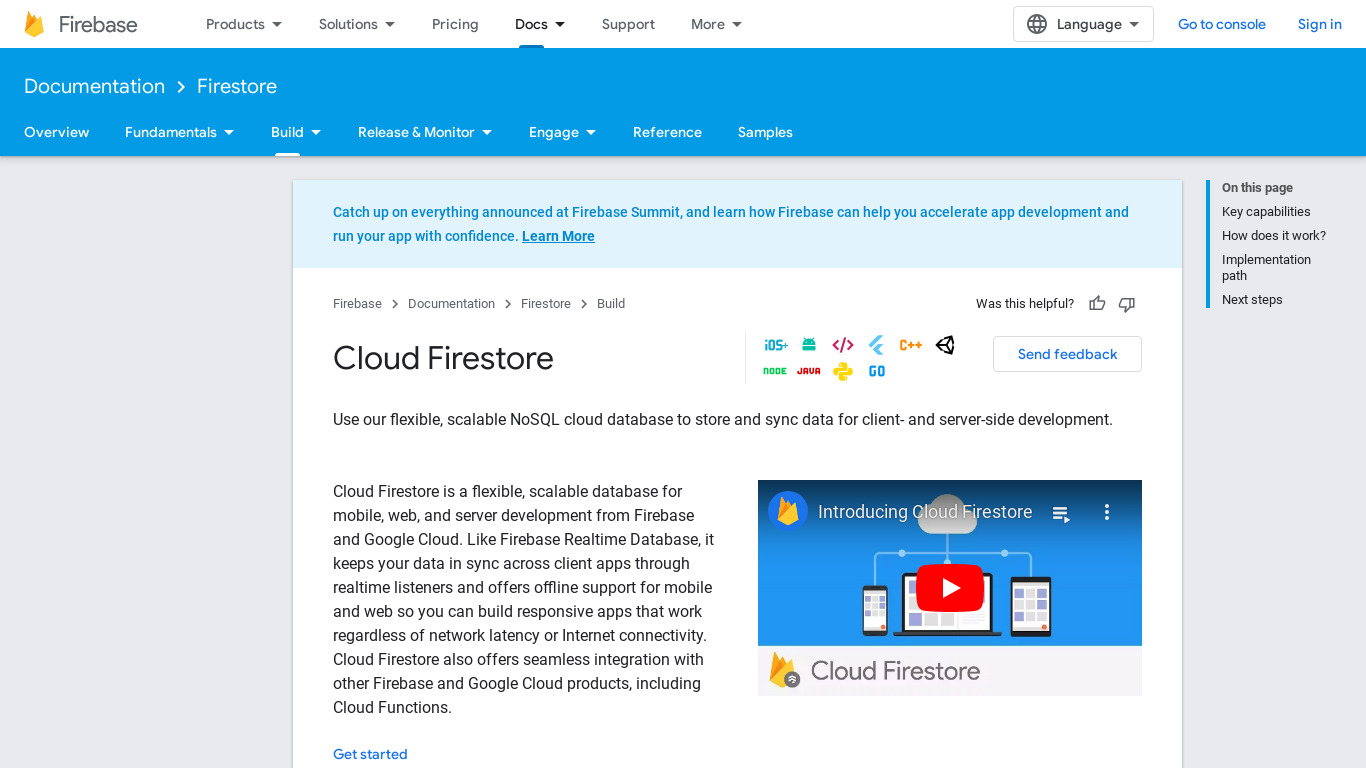 Cloud Firestore Landing page