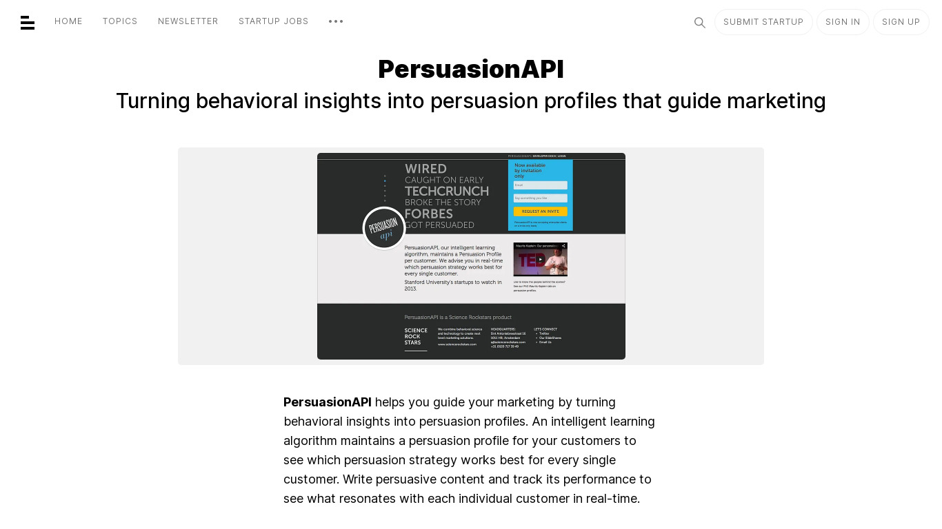PersuasionAPI Landing page