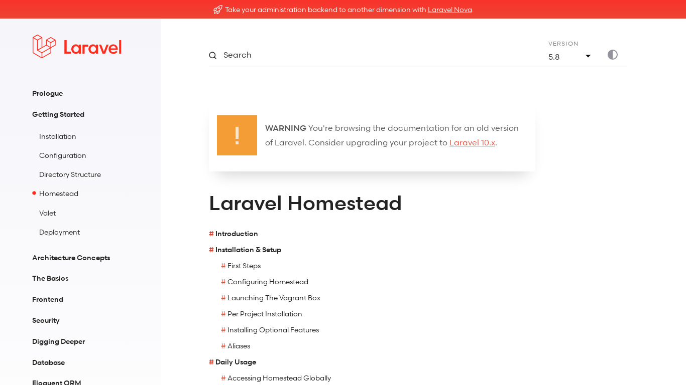 Laravel Homestead Landing page