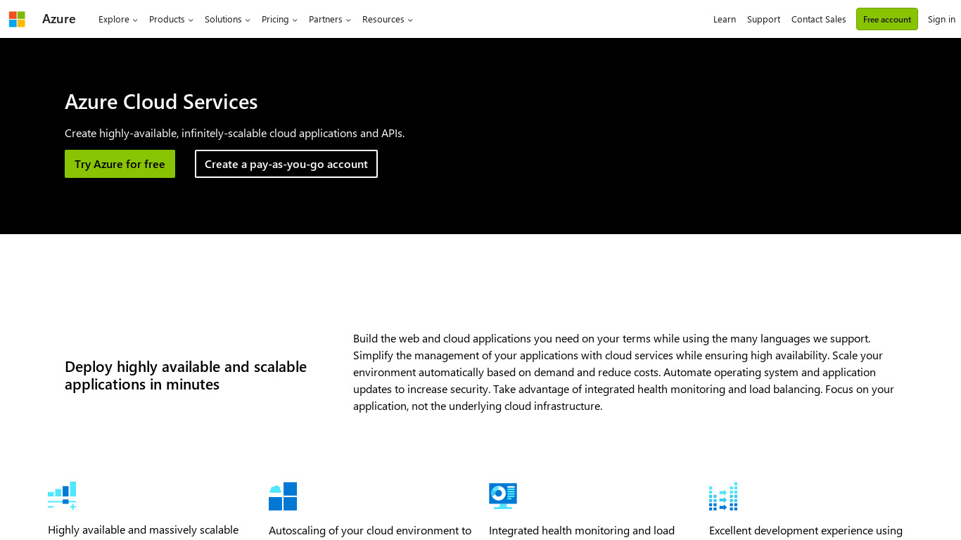 Azure Cloud Services Landing page