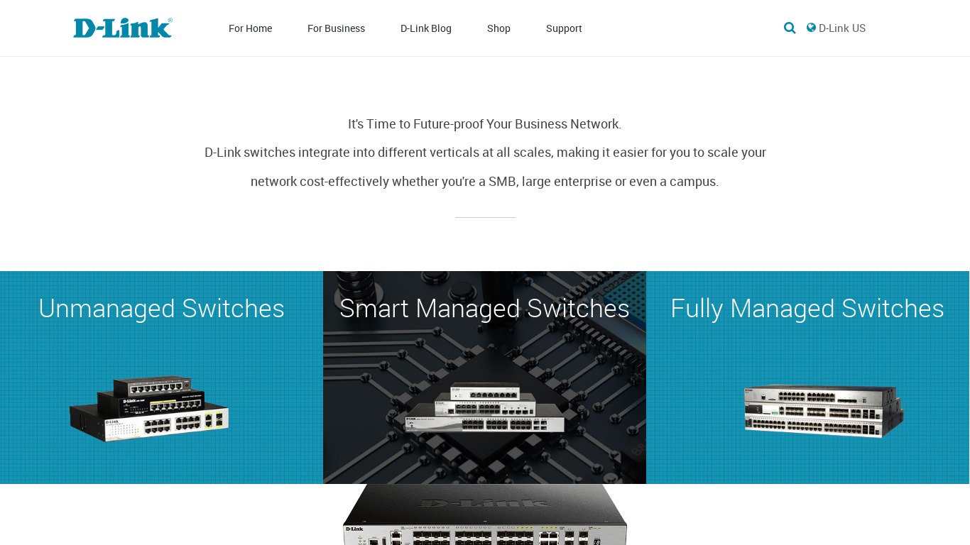 D-Link Ethernet Switches Landing page