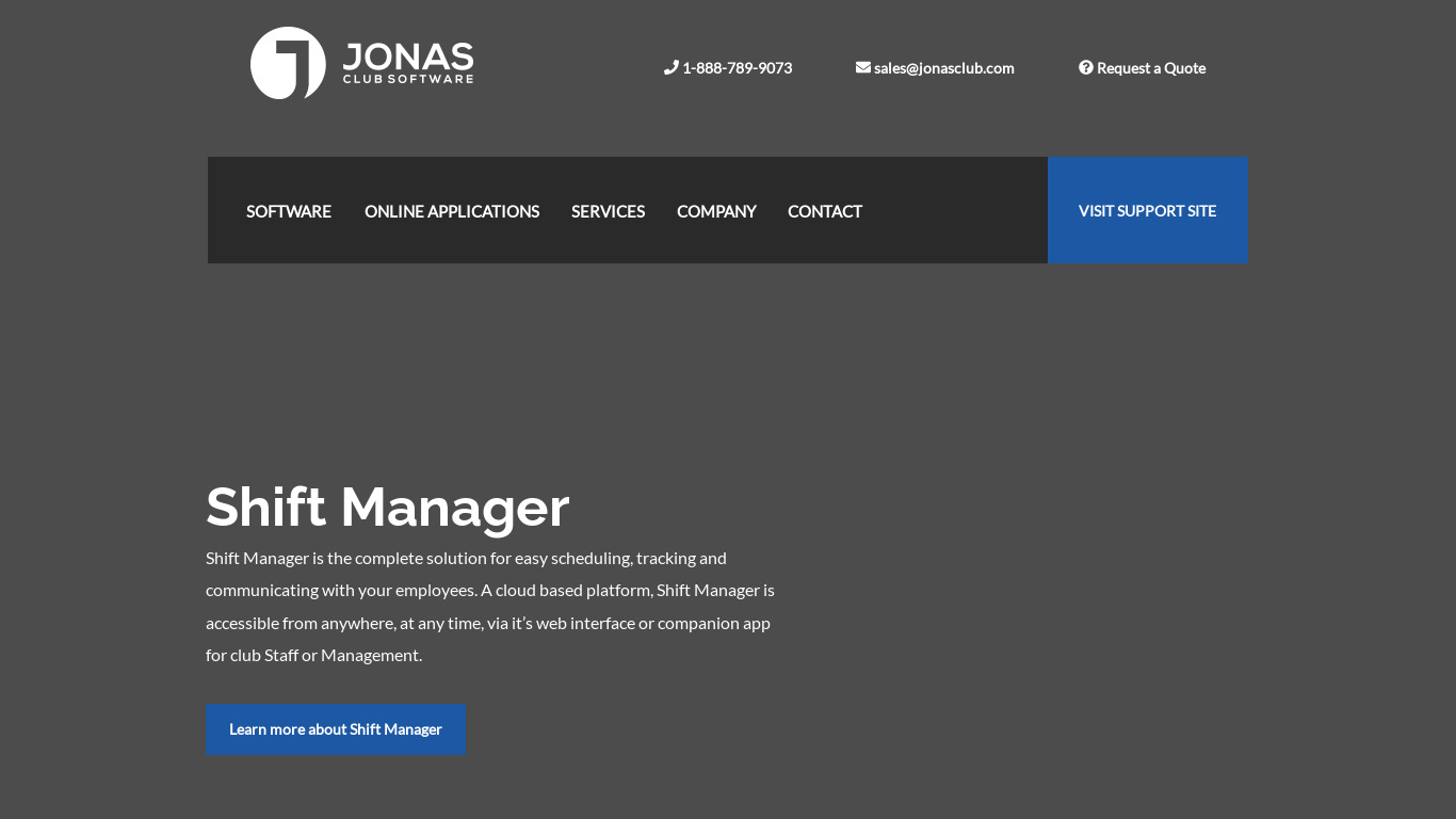 Jonas Club Management Landing page