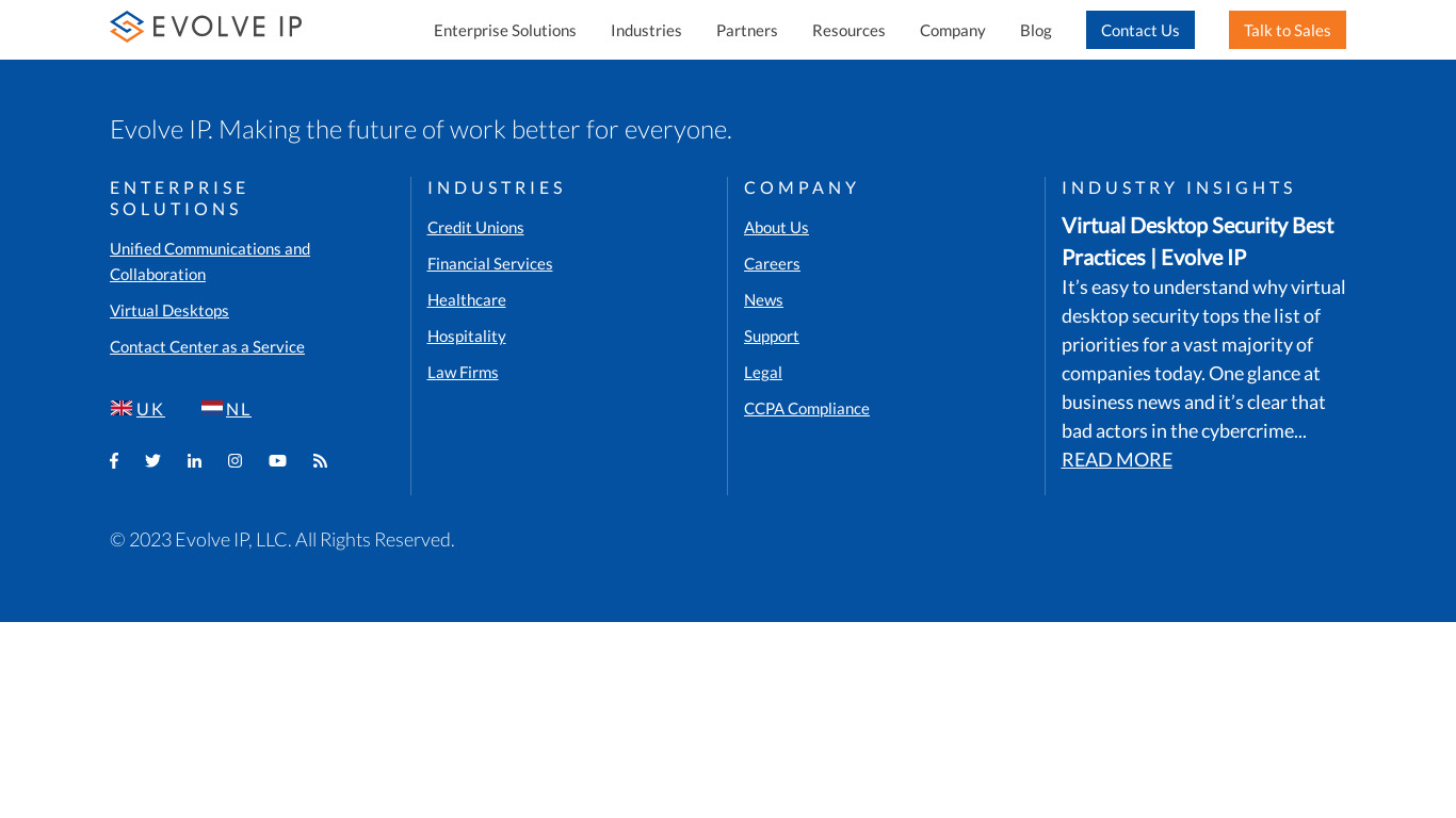 Evolve IP Virtual Server Landing page