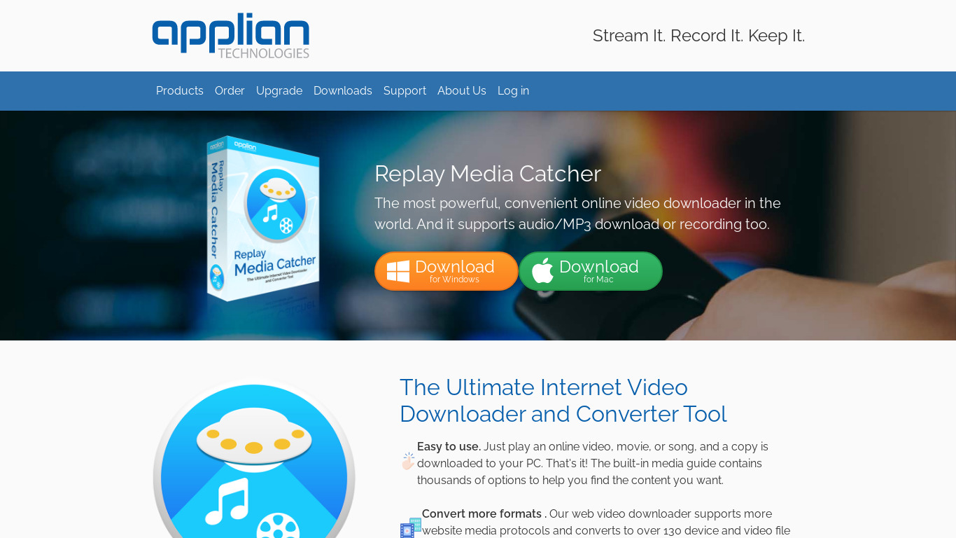 Replay Media Catcher Landing page