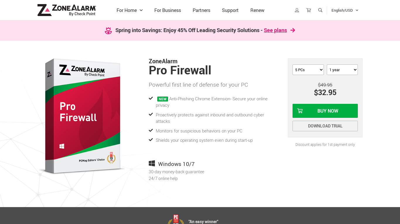 ZoneAlarm Pro Firewall Landing page