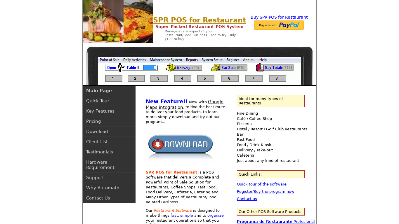SPR POS for Restaurant Landing page