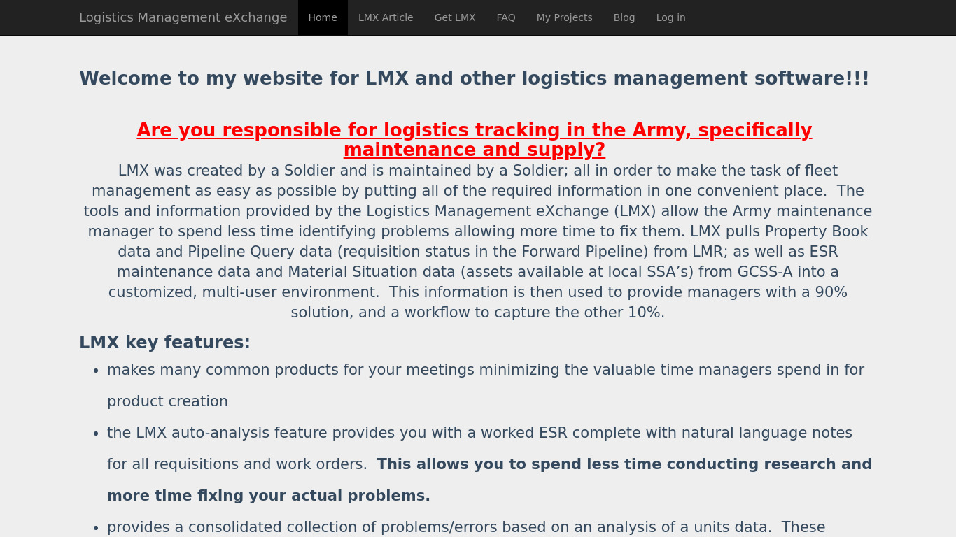 Logistics Management xChange Landing page