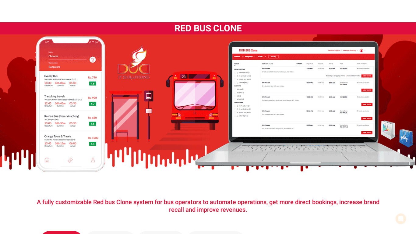 doditsolutions.com Redbus Clone Script Landing page