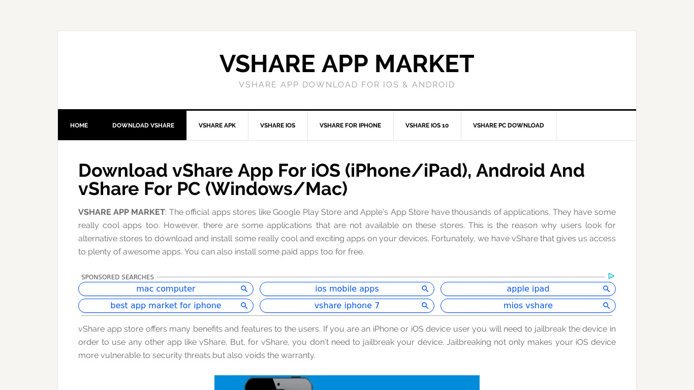 vShare Market Landing page