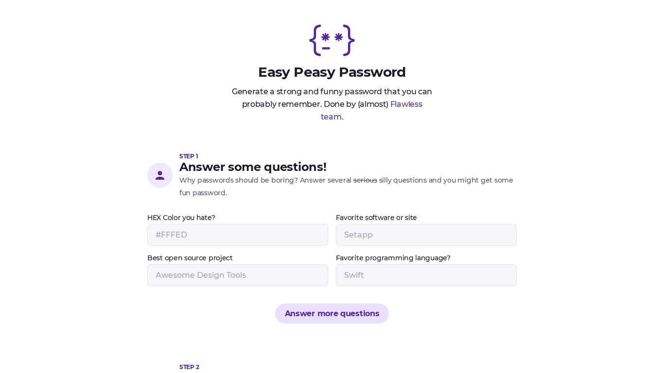 flawlessapp.io Easy Peasy Password Landing page