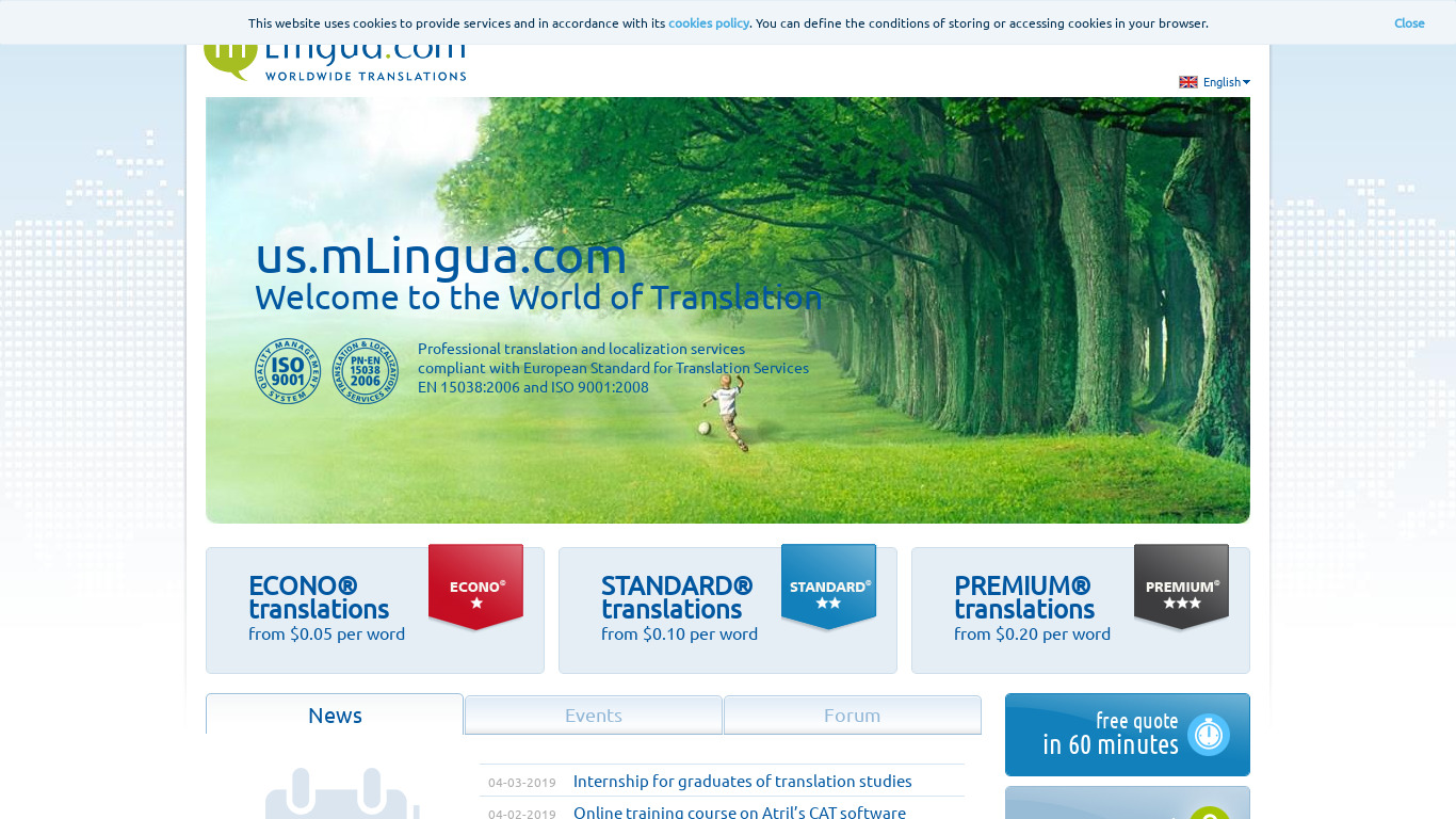 mLingua Landing page