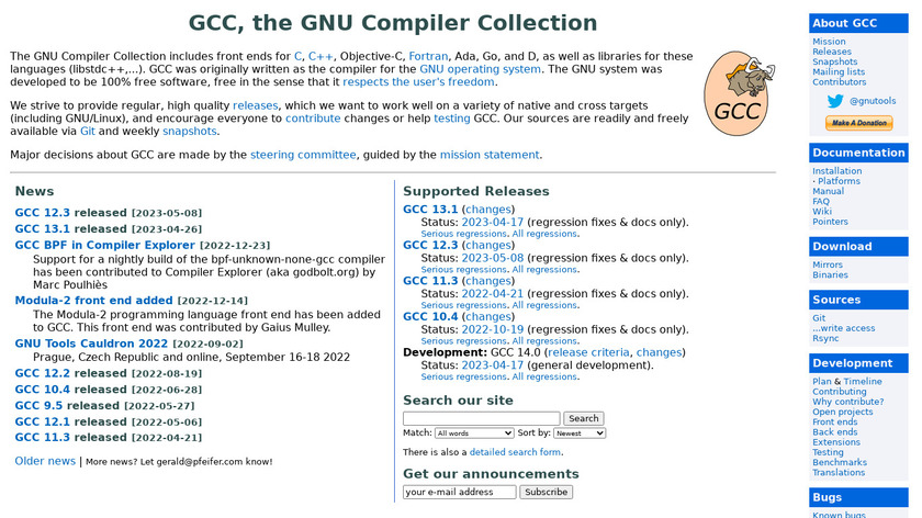 GNU Compiler Collection Landing Page